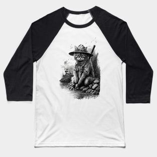 Cat Fishing Painting Baseball T-Shirt